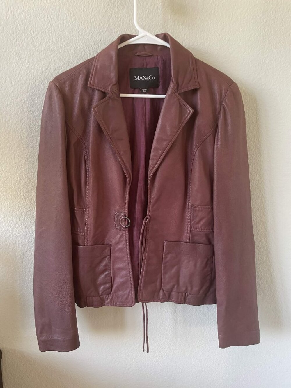 MAX&Co. Burgundy 100% Leather Jacket Blazer
